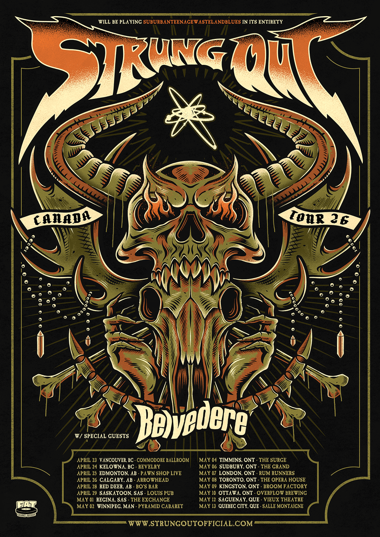 Strung Out and Belvedere Canadian Tour Poster with band logos and tour dates